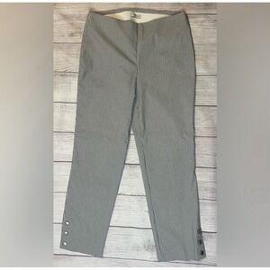 Van Heusen Stretch Pants Women's Size 4 Black White Grid Button Hem